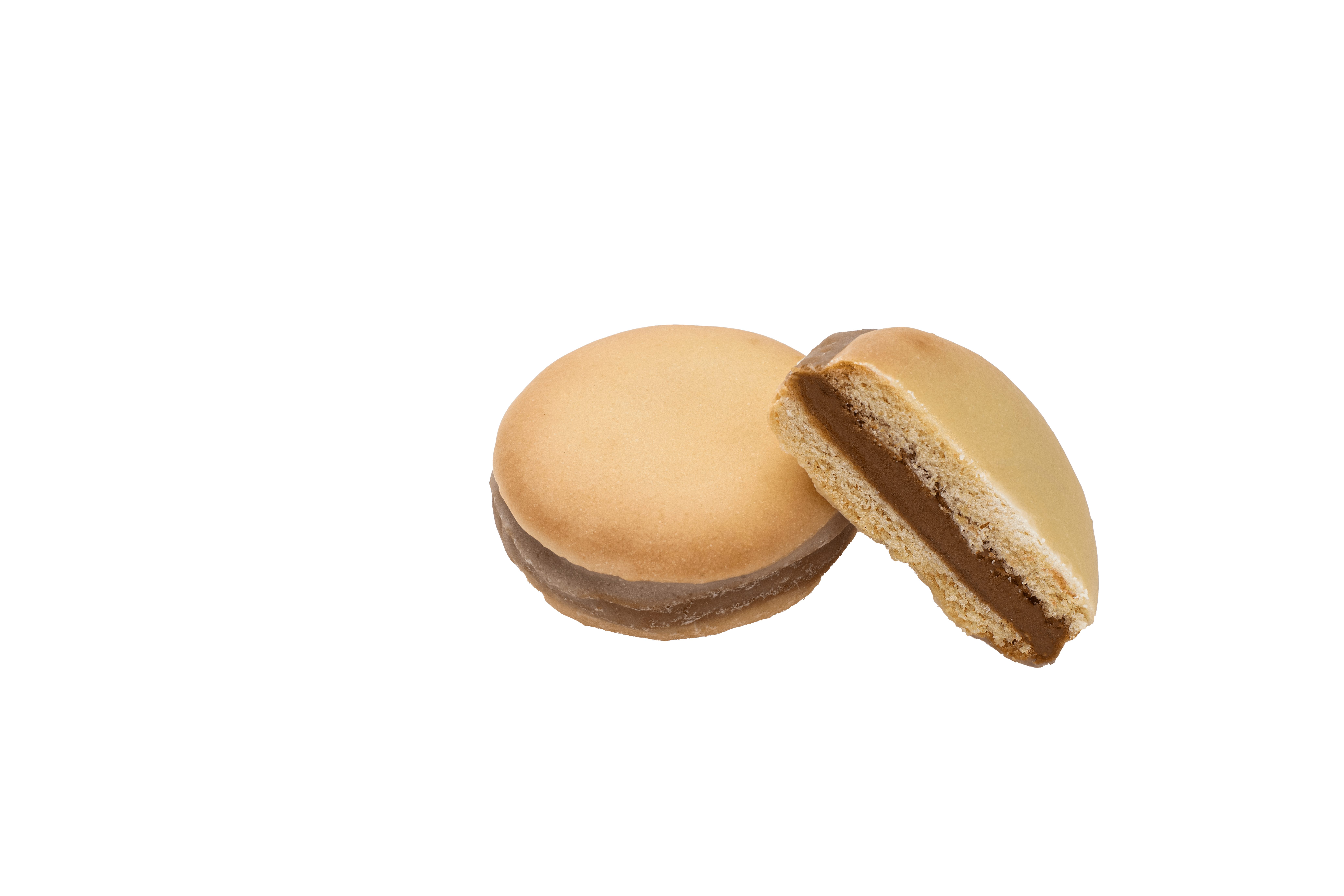 Alfajor cordobés de Lotus partido a la mitad para mostrar el relleno - Argenpastry SL